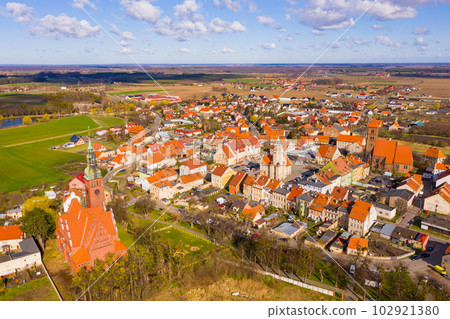 Aerial view of houses and nature of Prusice 102921380