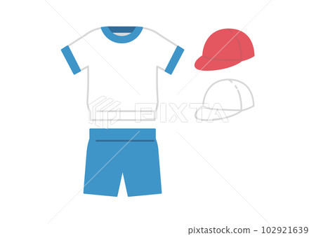 Illustration of short-sleeved gym clothes and a red-and-white hat No line drawing Illustration of short-sleeved gym clothes and a red-and-white hat No line drawing 102921639