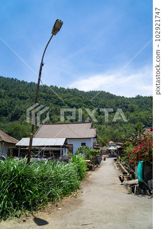 Scenery of a village on the shores of Lake Batur in the Kintamani Plateau Scenery of a village on the shores of Lake Batur in the Kintamani Plateau 102921747