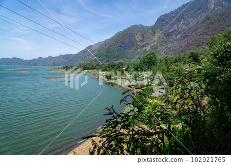 Landscape of Lake Batur and rugged mountains Landscape of Lake Batur and rugged mountains 102921765