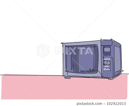 One single line drawing of microwave oven stove home appliance. Electricity kitchenware tools concept. Dynamic continuous line graphic draw design illustration 102922013