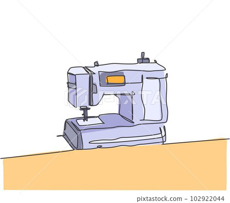 One continuous line drawing of sewing machine electric home appliance. Electricity tailor equipment household gadget template concept. Trendy single line draw design vector graphic illustration 102922044