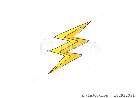 Single continuous line drawing of light thunder bolt logo label. Power up energy strike for electrical company logotype icon concept. Modern one line draw graphic design vector illustration Single continuous line drawing of light thunder bolt logo label. Power up energy strike for electrical company logotype icon concept. Modern one line draw graphic design vector illustration 102922051