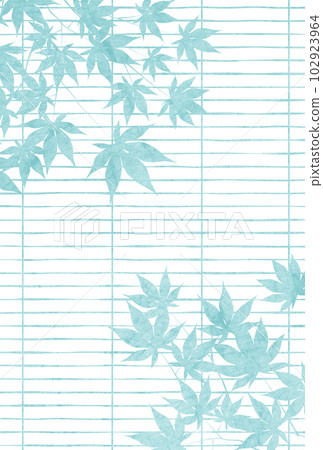Summer greeting card with blue autumn leaves on blinds Vertical blue Summer greeting card with blue autumn leaves on blinds Vertical blue 102923964