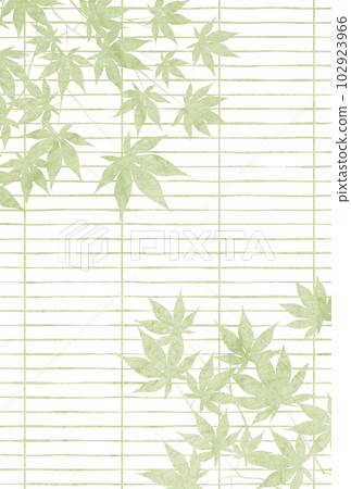 Summer greeting postcard with blue autumn leaves on blinds Vertical green Summer greeting postcard with blue autumn leaves on blinds Vertical green 102923966