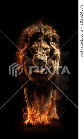 Image of an angry lion and flames. Wildlife Animals. Illustration. Generative AI Image of an angry lion and flames. Wildlife Animals. Illustration. Generative AI 102924378