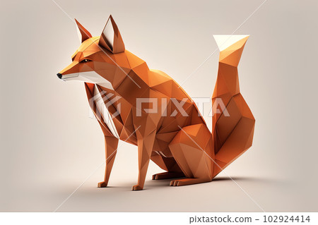Image of paper origami art. Handmade paper red fox. Wildlife Animals. illustration, generative AI Image of paper origami art. Handmade paper red fox. Wildlife Animals. illustration, generative AI 102924414