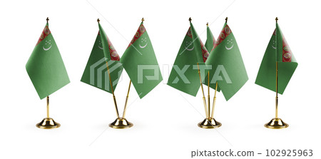 Small national flags of the Turkmenistan on a white background 102925963