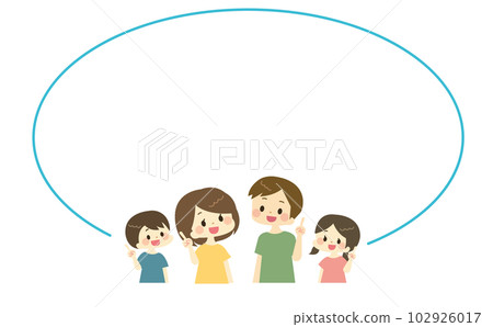 Illustration of a family raising their index finger with a smile 102926017