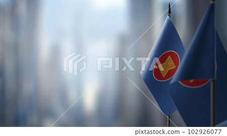 Small flags of the ASEAN on an abstract blurry background 102926077