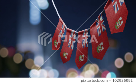 A garland of Bermuda national flags on an abstract blurred background A garland of Bermuda national flags on an abstract blurred background 102926091