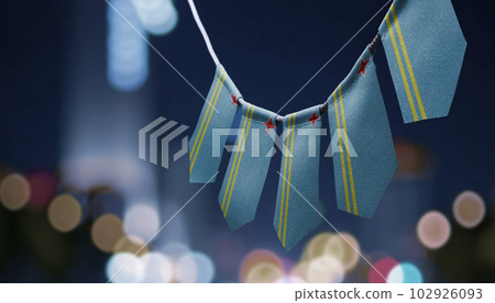 A garland of Aruba national flags on an abstract blurred background 102926093