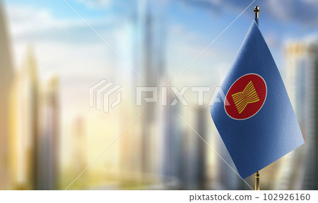 Small flags of the ASEAN on an abstract blurry background 102926160