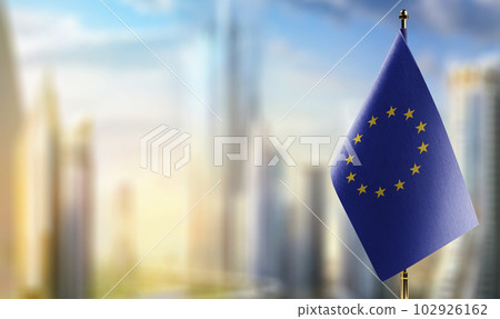 Small national flag of the European Union on a black background 102926162