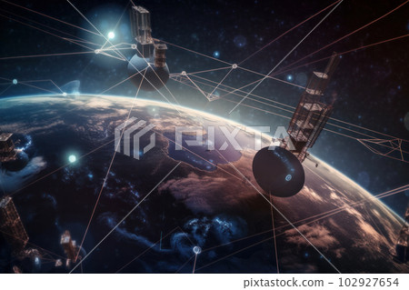 A digital world map with a network of nodes overlayed, representing the future of global connectivity. Ideal for technology or business concepts. Is AI Generative. A digital world map with a network of nodes overlayed, representing the future of global connectivity. Ideal for technology or business concepts. Is AI Generative. 102927654