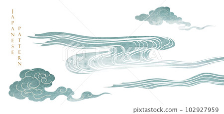 Japanese background with watercolor texture painting element vector. Blue oriental natural wave pattern with ocean sea decoration banner design in vintage style. Marine template. Japanese background with watercolor texture painting element vector. Blue oriental natural wave pattern with ocean sea decoration banner design in vintage style. Marine template. 102927959