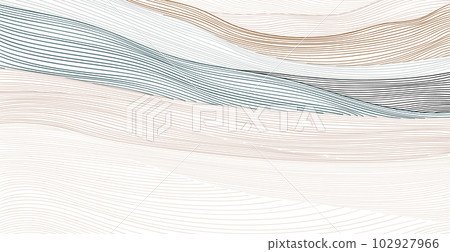 Abstract art template with curve pattern. Japanese background with hand drawn line wave pattern vector. Mountain forest banner design in retro style 102927966