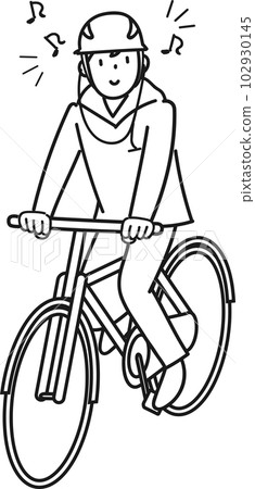 Young man riding a bicycle while listening to music with earphones 102930145