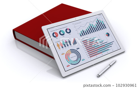 顯示數據的平板電腦終端和書籍，充分利用IT的學習場景，電子學習 102930961