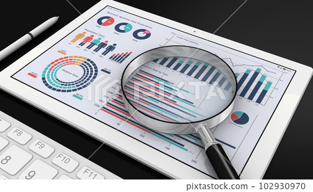 平板電腦終端和放大鏡顯示數據、業務數據分析圖像 102930970