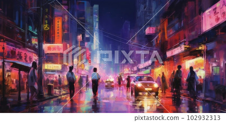 賽博朋克城市景觀，生成AI AI圖像 102932313