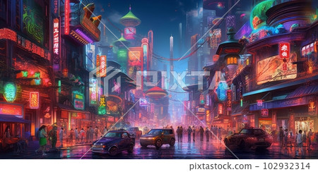 Cyberpunk urban landscape, Generative AI AI image 102932314