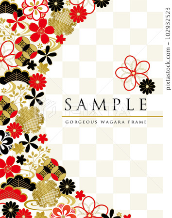 Luxurious Japanese pattern red and black vertical on white background 102932523