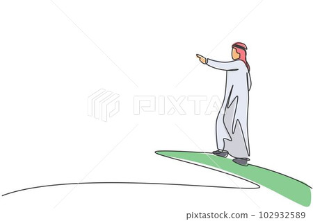 Single continuous line drawing young Arabic businessman analyzing business opportunity. Smart visionary professional entrepreneur. Minimalism concept one line draw graphic design vector illustration 102932589