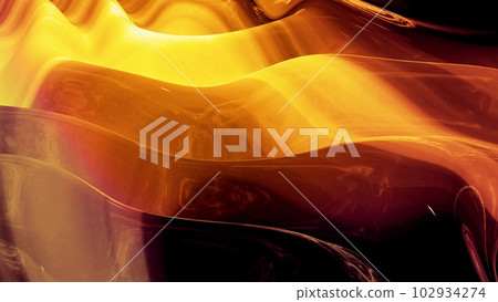 Abstract background with wavy sparkling golden liquid pattern on shiny glossy surface. Viscous yellow fluid like surface of gold foil or brilliant glass. Beautiful creative festive backdrop. 3d render Abstract background with wavy sparkling golden liquid pattern on shiny glossy surface. Viscous yellow fluid like surface of gold foil or brilliant glass. Beautiful creative festive backdrop. 3d render 102934274