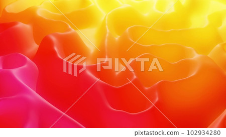 Stylish abstract background, surface of soft translucent material like peach jelly. Creative soft bright 3d bg with inner glow for festive events. Red orange yellow gradient. 3d render 102934280