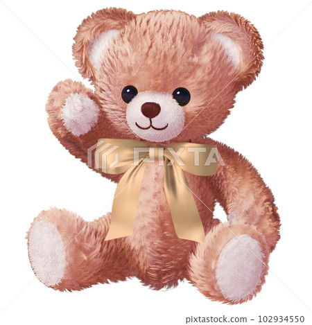 Bear_beige cute teddy bear_with ribbon_sitting 102934550
