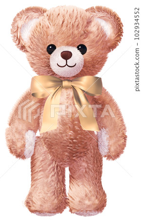 Bear_Beige cute teddy bear_With ribbon_Facing straight forward Bear_Beige cute teddy bear_With ribbon_Facing straight forward 102934552