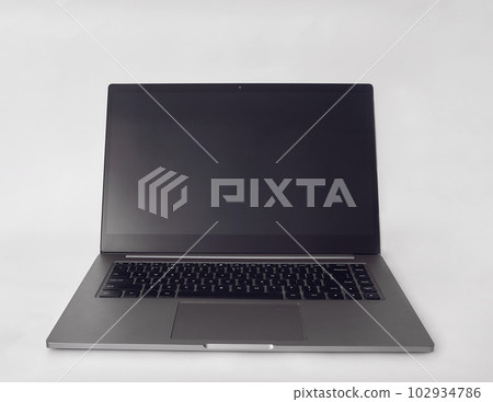 Gray laptop notebook with blank screen on white background Gray laptop notebook with blank screen on white background 102934786
