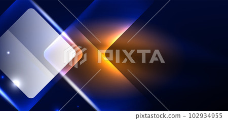 Neon speed arrow and line shapes background. Hi-tech concept with shiny backdrop. Bright flare light effect in the dark 102934955