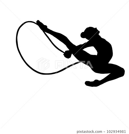 Silhouette of a woman performing a rope in rhythmic gymnastics 102934981