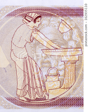 Woman at laver from Greek money Woman at laver from Greek money 102935110