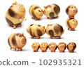 Collage of wood pig on isolated background 102935321