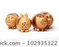 Group of wood pig on isolated background 102935322
