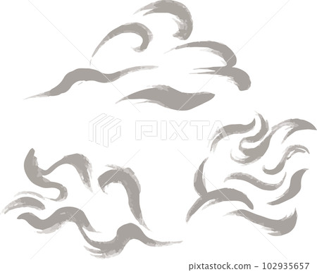 Sumi-e, clouds, flames, hand-drawn, illustration material set, light ink 102935657