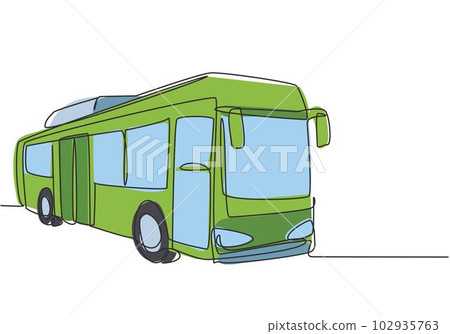 Single continuous line drawing city buses serving commuter employees and school students depart from their homes to their respective destinations. One line draw graphic design vector illustration. Single continuous line drawing city buses serving commuter employees and school students depart from their homes to their respective destinations. One line draw graphic design vector illustration. 102935763