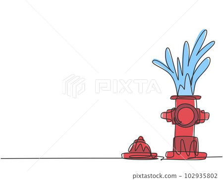 Single continuous line drawing jets of water that came out of the hydrant on the side of the road due to damage to the equipment and needed to repair. One line draw graphic design vector illustration Single continuous line drawing jets of water that came out of the hydrant on the side of the road due to damage to the equipment and needed to repair. One line draw graphic design vector illustration 102935802