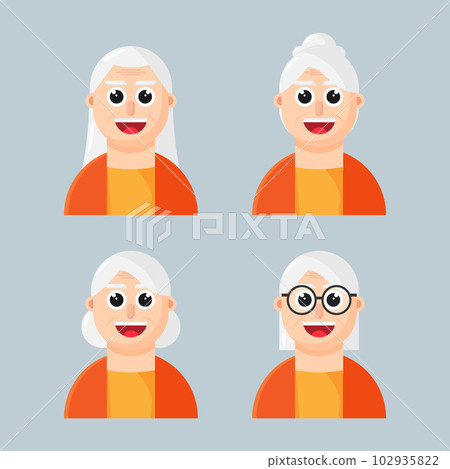 Face of Old Woman Flat Illustration Collection 102935822