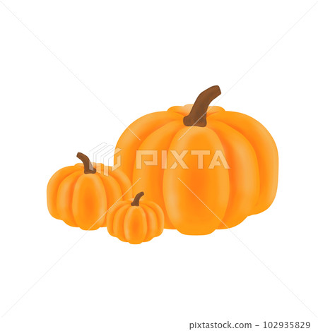 Threes orange pumpkins is placed on the white scene. 102935829
