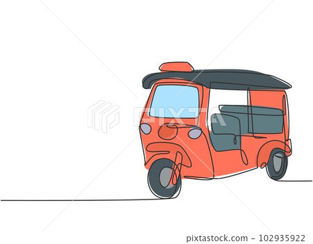 Single continuous line drawing Tuk Tuk Thailand is often used by tourists as a means of transportation to get around tourist attractions in Thailand. One line draw graphic design vector illustration. 102935922