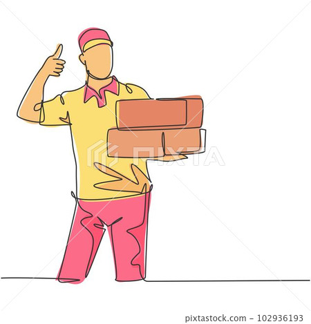 One line drawing of young happy delivery man - Stock Illustration  [102936193] - PIXTA