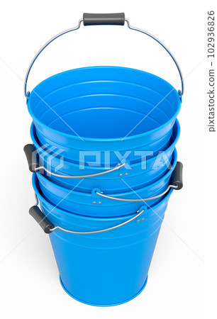 Set of metal garden buckets for hydration of plants isolated on white background 102936826