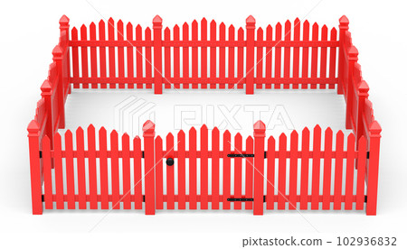 Wooden picket fence on white background that separates the objects 102936832