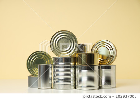 Canned food in blank metal jars, concept of canned food 102937003