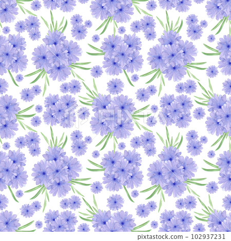Hand drawn watercolor blue abstract daisy bouquet seamless pattern on white background. Gift-wrapping, textile, fabric, wallpaper. Hand drawn watercolor blue abstract daisy bouquet seamless pattern on white background. Gift-wrapping, textile, fabric, wallpaper. 102937231
