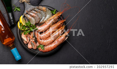 Seafood and Wine on a Table Seafood and Wine on a Table 102937291
